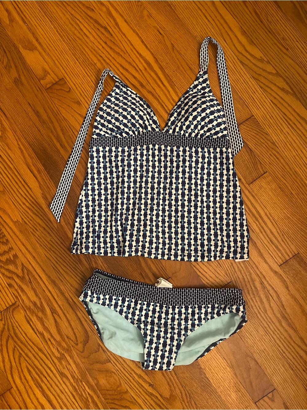 Prana Blue and White Halter Tankini Swimsuit Set